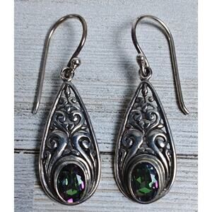 925 Sterling Silver Mystic Topaz Dangle Pierced Hook Earrings